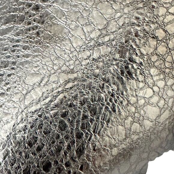 Linea Paolo Pump 10M Silver Metallic Leather Pointed Toe Block High Heels Crack - Picture 6 of 11